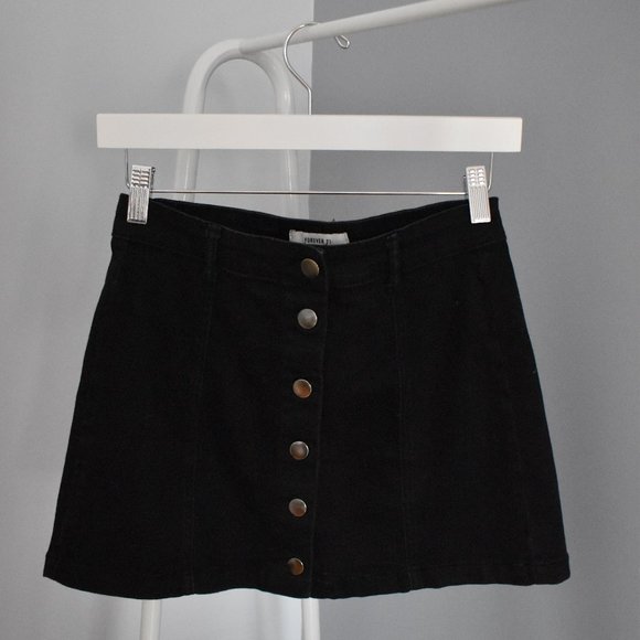 Black Button Up Mini Skirt Forever 21 - Picture 1 of 3